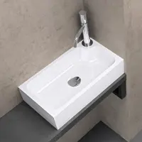 Doporro Petit Lavabo Vasque à Poser Lave Mains Blanc Rectangulaire en Solid Surface évier 46x26x11 cm pour Toilettes invitées Colossum101