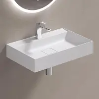 Doporro Lavabo Suspendu avec Bonde Vasque à Poser Blanc Mat 50x38x12cm Lave Mains Rectangulaire avec Perçage de Robinet Colossum630