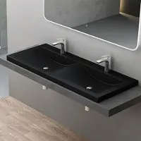 Doporro Double Lavabo Vasque à Encastrer 120 cm Noir Lave Mains Rectangulaire en Solid Surface pour Salle de Bains 120x48x12 cm Colossum03