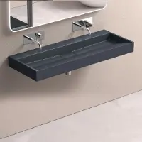Doporro Lavabo Suspendu avec Bonde Vasque à Poser Gris Noir Mat 120x46x11cm Lave Mains Rectangulaire sans Perçage de Robinet Colossum19