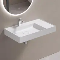 Doporro Lavabo Suspendu avec Bonde Vasque à Poser Blanc Mat 80x46x12cm Lave Mains Rectangulaire avec Perçage de Robinet Colossum630