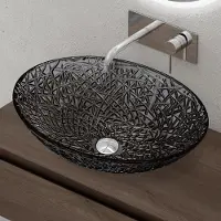 Doporro Lavabo à Poser Vasque en Verre Gris Lave Mains Ovale de Salle de Bains Petit Lave-Mains pour WC 50,5x36x15,5 cm Minerva05