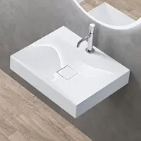 Doporro Vasque à Poser 60cm avec Bonde Lavabo Suspendu Blanc Colossum810 Fonte Minérale Solid Surface 60x48x12cm
