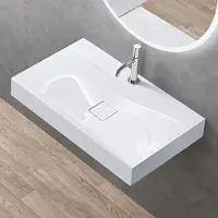 Doporro Vasque à Poser 80cm avec Bonde Lavabo Suspendu Blanc Colossum810 Fonte Minérale Solid Surface 80x48x12cm