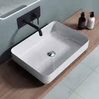 Doporro Lavabo Vasque à Poser Blanc 55cm Lave Mains en Fonte Minérale Rectangulaire Arrondi 55x40x13 cm Colossum 812