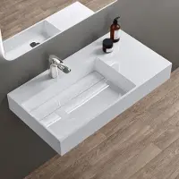 Doporro Lavabo Suspendu Blanc 100cm Vasque à Poser Lave Mains Rectangulaire de Qualité pour Salle de Bain 100x48x13cm Colossum12-L
