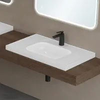 Doporro Lavabo à Encastrer Blanc Vasque en Fonte Minérale Lave Mains Rectangulaire pour Salle de Bain 80x50x14,5cm Colossum3601-800