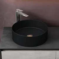 Doporro Lavabo Vasque à Poser Noir Mat 40x40x13 cm Lave Mains Rond en Céramique Revêtement NANO Easy Clean Bruxelles203