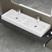 Doporro Double Lavabo à Poser Blanc 140cm Vasque pour 2 Lave Mains pour Salle de Bains 140x48x13 Colossum830