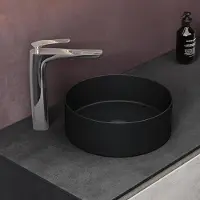 Doporro Lavabo Vasque à Poser Noir Mat 31x31x11 cm Lave Mains Rond en Céramique Revêtement NANO Easy Clean Bruxelles203