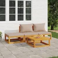 The Living Store 4-pièces salon de jardin avec Taupe coussins en bois massif