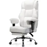 GTPLAYER Chaise gaming , chaise de bureau large avec ressorts ensachés, chaise PC ergonomique, chaise de bureau réglable et pivotante, similicuir, blanc