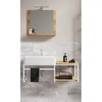 VCM 3 pces Lavabo Meubles de salle de bains Ensemble Évier Bois Métal Industriel Style Bitila 100 V2