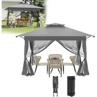 XINZI Tente pliante Pop Up avec système « One Push », double toit, hauteur réglable, idéale pour les réunions de famille sur la terrasse (surface ombragée : 4 x 4 m) Gris