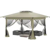 QEENTOE , pavillon de jardin pop-up 4x4 mètres, structure en métal avec double toit, 4 panneaux latéraux moustiquaires, couleur kaki, idéal pour le jardin, les fêtes et les stands de marché