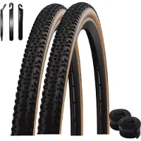 Schwalbe 2 pneus TLE X-One Allround Performance Race Guard, couleur bronze, 28 x 1.30 (33-622) + 2 chambres à air AV17, incluant des démonte-pneus