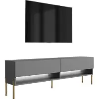 3Xeliving Buffet TV 170 cm anthracite, pieds droits dorés, LED blanches, 170 × 32 × 52 cm