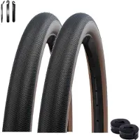 Schwalbe 2 pneus TLE E-25 G-One Speed Performance Race Guard, 27,5 x 2,00 (50-584), couleur bronze, + 2 chambres à air SV19, incluant des démonte-pneus