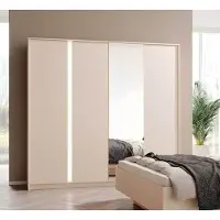 Meble Laski Armoire à portes battantes Dast 223 x 55 x 210 cm, beige, 4 portes, avec éclairage LED