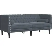 Syfax Canapé Chesterfield avec traversins 2 places gris foncé velours