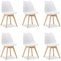 Homestyle4u 6 Chaises de Salle à Manger Blanche – Chaise Moderne avec Pieds en Bois, Coque en Plastique, Style Scandinave