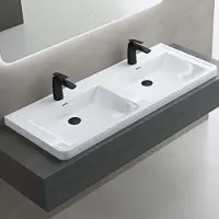 Doporro Double Lavabo à Encastrer Blanc Vasque en Solid Surface Lave Mains Rectangulaire de Qualité pour Salle de Bain 120x48x14,5cm Colossum08
