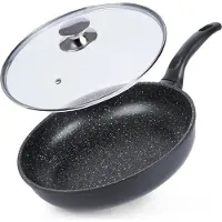 Orion | Poêle - Poêle à frire - Ø 28 cm - Noir - Antiadhésif - Couvercle en verre - Adapté à l'induction