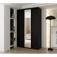 MINIO go for it , armoire VADO, 150 x 235,2 x 60 cm, 3 portes coulissantes (dont 1 miroir), 6 étagères, 2 tringles métalliques, noir mat