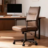 Duhome Chaise de bureau ergonomique pivotante Chaise de bureau réglable en hauteur avec accoudoirs Chaise pivotante à roulettes pour bureau Salle de travail Bureau, marron