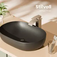 Emke lavabo à poser ovale en céramique noir mat sans percement pour robinetterie 60 x 41,5 x 13,5 cm