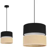Light11 HOME Light-Home Juta Lampe à suspendre - Métal avec abat-jour en tissu - E27 - Classique 1-flamme 20 cm - Base noire et jute et noir