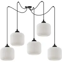 Light11 HOME Lampe à suspendre Spider Riffle Noir 5 flammes avec abat-jour cylindrique blanc E27