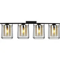 Light11 HOME Hella Cage Lampe à suspendre - Plafonnier pour salon chambre à coucher et salle à manger- Suspension en métal et verre - E27 - Miel - 4-flamme