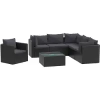 Syfax Salon de jardin 7 pcs avec coussins Résine tressée Noir