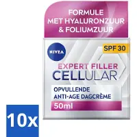 Nivea - CELLular Expert Filler Crème de Jour - Crème Anti-Âge pour le Visage - SPF 30 - Avec Acide Hyaluronique, Créatine & Acide Folique - 50 ml - Pack Avantage - 10 pièces