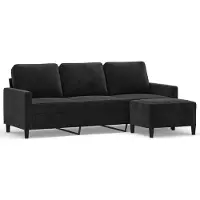 Syfax Canapé à 3 places avec repose-pieds Noir 180 cm Velours
