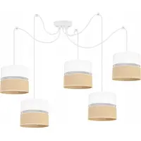 Light11 HOME Light-Home Juta Spider Lampe à suspendre - métal avec abat-jour en tissu - E27 - Spider 5-flamme 20 cm - base blanche et jute et blanc