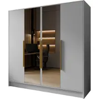 MargaretHadas24 Armoire Goya II 200 cm avec miroir (blanc, poignées dorées)