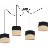 Light11 HOME Light-Home Juta Spider Lampe à suspendre - métal avec abat-jour en tissu - E27 - Spider 4-flamme 20 cm - base noire et jute et noir