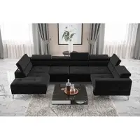 AEA Modern Luxus Automatik Ecksofa Stoff U-Form Couch Textil Schwarz Elegant