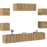 vidaXL Design 7 pcs. Ensemble de meubles TV mural Chêne Artisan Matériau dérivé du bois, Armoires TV 2024 Nouveau