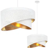 Light11 HOME Asti Lampe À Suspendre Inclinée Blanche 1 Abat-Jour Plat Blanc Doré