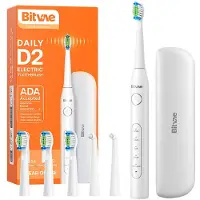 Bitvae Brosse à dents sonique avec D2 Set d'embouts et étui (blanc)
