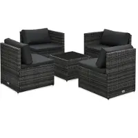 vidaXL Ensemble de salon de jardin 5 pièces avec coussins Poly rotin gris