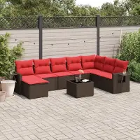Prolenta Maison Exclusive - Ensemble de salon de jardin 9 pièces avec coussins, marron, polyrotin
