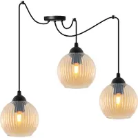 Light11 HOME Lampe à suspendre RIFFLE araignée noir 3 flammes verre boule ambre E27