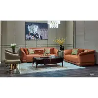AEA Moderne Sofa Garnitur 3+2 Sitzer Design Ledersofa Couch Leder Orange Gruppe