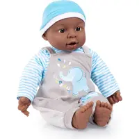 Bayer 94001AH Poupée fonctionnelle, poupée interactive garçon, garçon, 12 sons de bébé, 40 cm, peau foncée, avec anneaux, corps doux