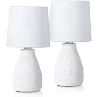 Ed Brubaker lot de 2 lampes de table ou de chevet 28 cm blanc naturel Pieds de lampe en forme de vase et abat-jour en coton