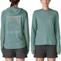 Patagonia - T-shirt de randonnée léger anti-UV - W's Cap Cool Sun Hoody Peak Visions Nouveau Green Blue Sage X-Dye pour Femme - Taille S - Bleu
